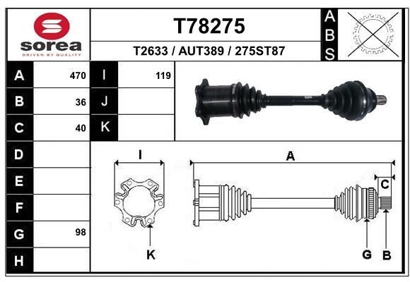 Antriebswelle FüR Audi TT (Roadster) 3.2 VR6 Quattro Automatikgetr. Vorne Links-image