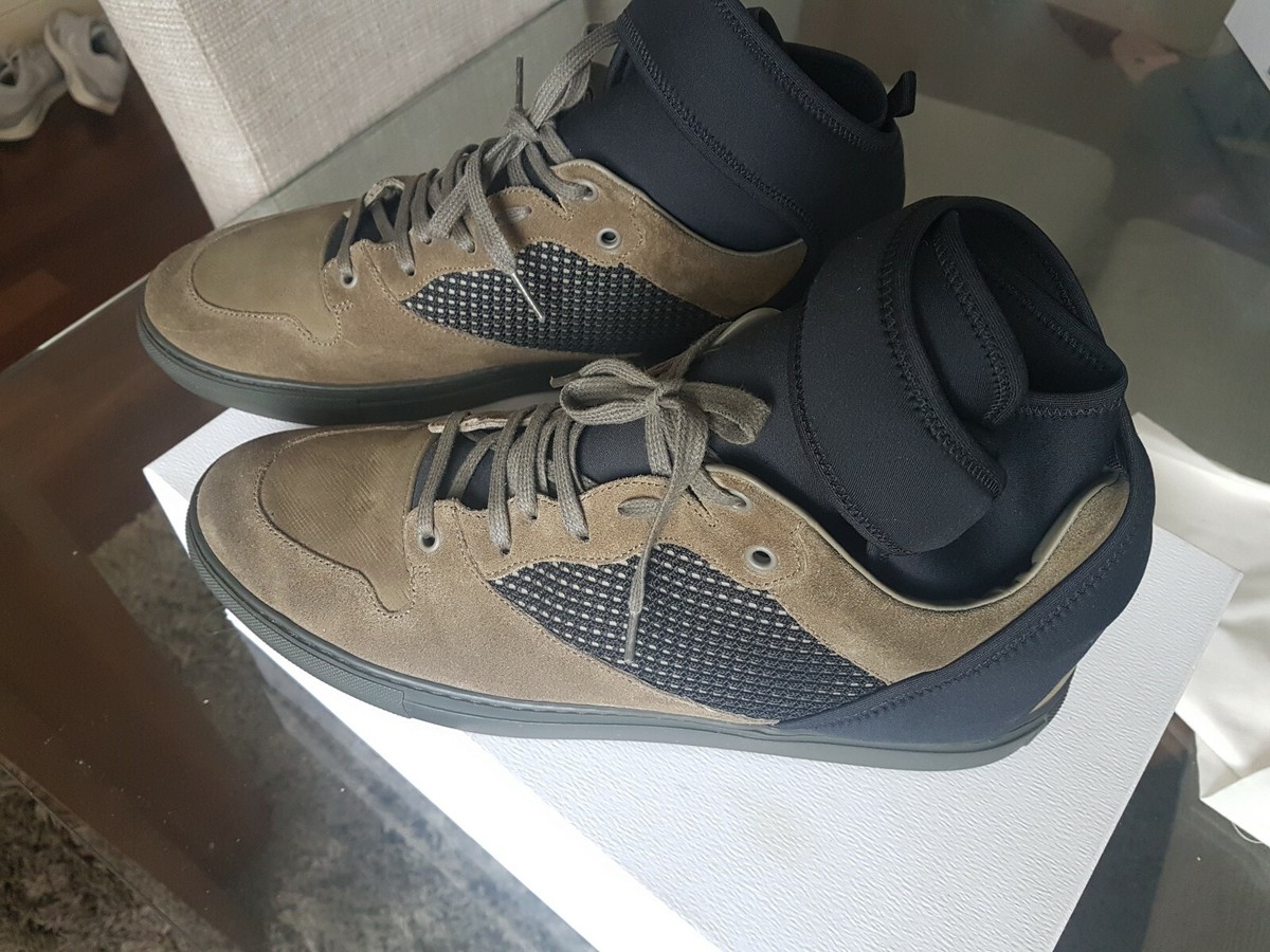 Balenciaga Suede, Neoprene and Mesh Olive Green High-Top Sneakers Mens SZ  11