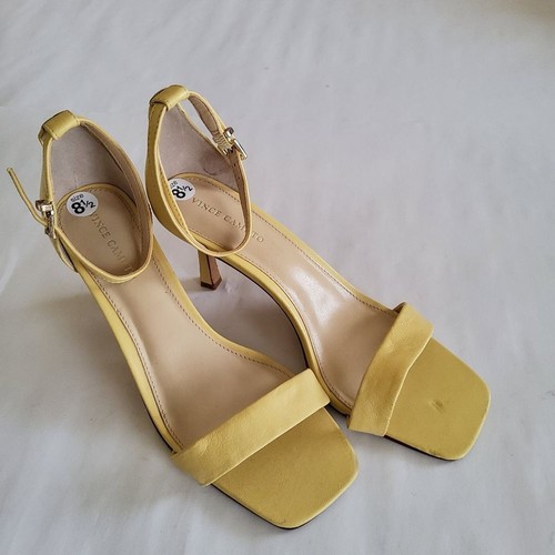 New Vince Camuto Leather Yellow Heeled Strappy Sandals Size 8.5 - Picture 3 of 14
