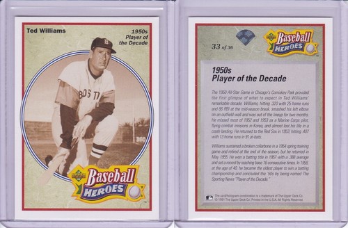 Juego de héroes de béisbol Ted Williams 1992 cubierta superior con encabezado - Imagen 7 de 11