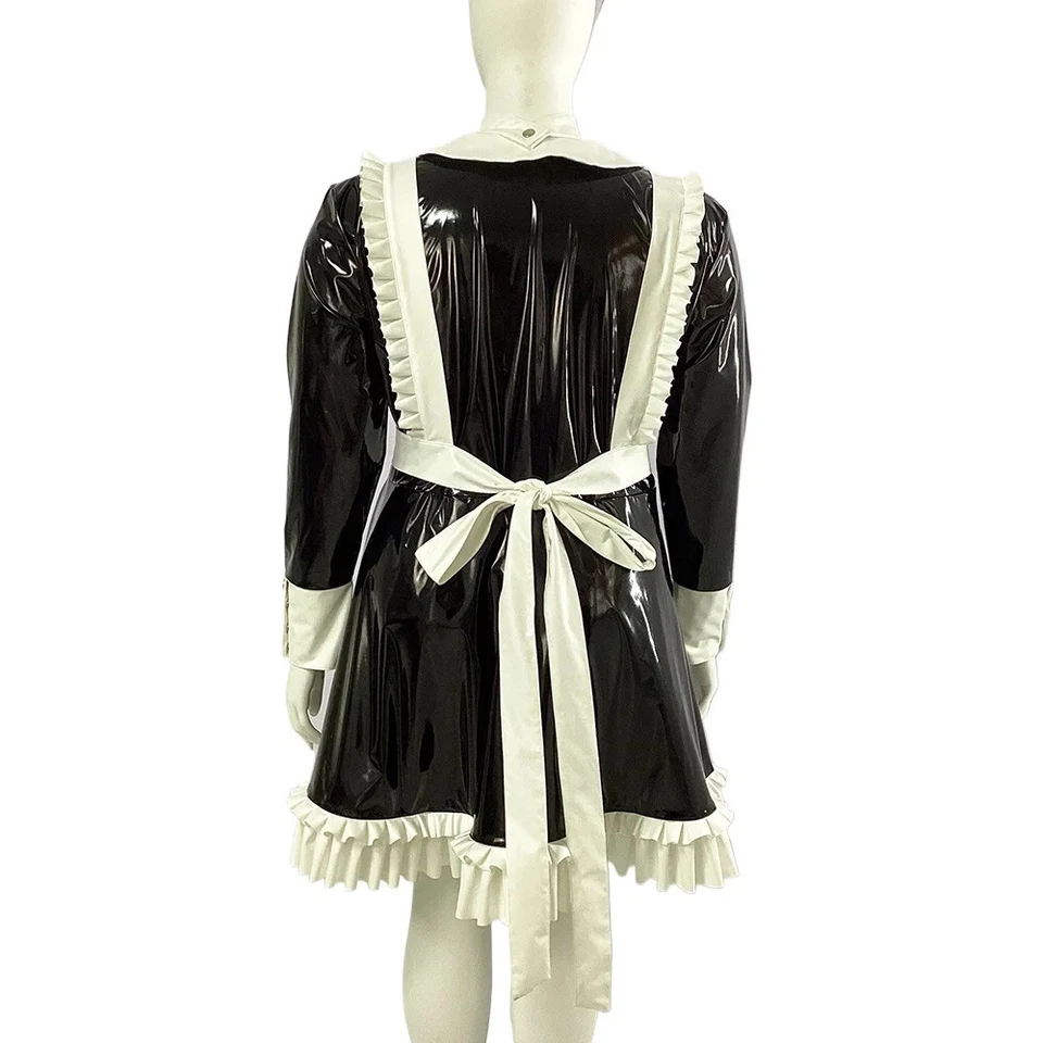 Vestido plisado talla grande manga larga línea A con volantes delantal vestido de criada Sissy Foto 4 de 4