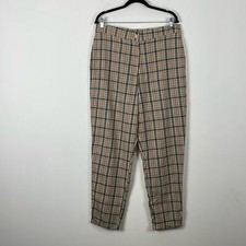 Nasty Gal Womens 12 Plaid Tapered Cuff Hem Oversized Casual Trouser Tan Pants