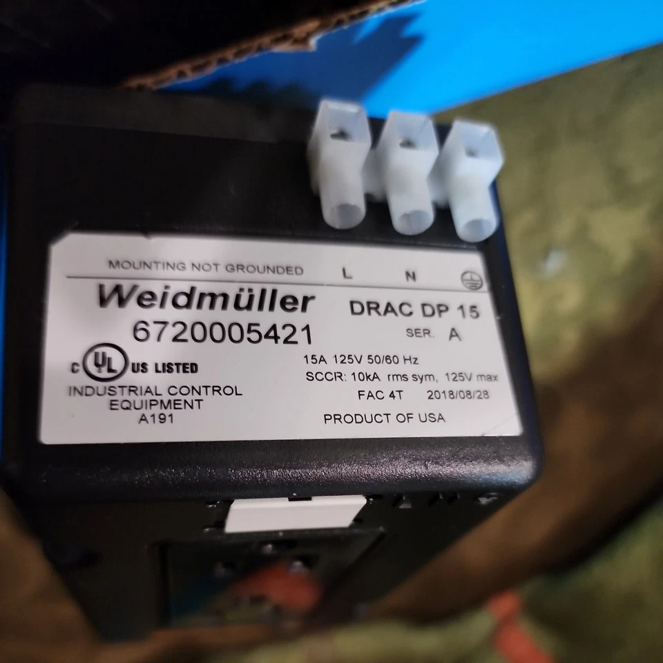 WEIDMULLER 6720005421 SER A RECEPTACLE 15A 125V 50/60HZ DRAC DP 15 (882) - Image 3 of 4