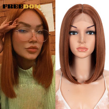 Straight Synthetic Lace Wig Short Bob Ombre Blue Ginger Lace Wig Middle Part