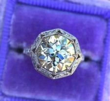3.75 CT Art Deco Old European Cut Moissanite  CZ Engagement 925 Silver Ring