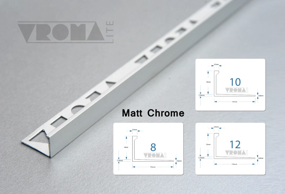 10x VROMA Tile Trim Edge - Straight L-Shape- 2.5M Aluminium Chrome, Brushed, NEW - Image 4 of 4