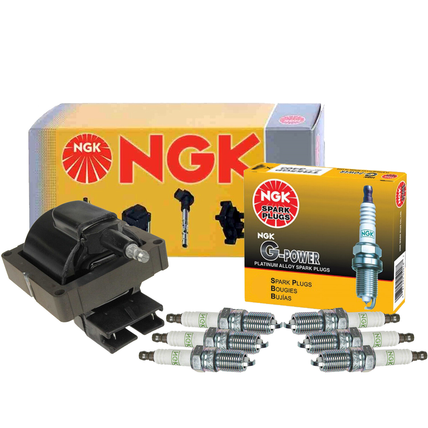 NGK Ignition Coil  6 G-Power Platinum Spark Plugs Kit For Ford Mercury Merkur