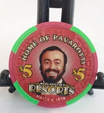 LUCIANO PAVAROTTI  $5 CASINO CHIP RESORTS INTERNATIONAL ATLANTIC CITY  MAY 1996 