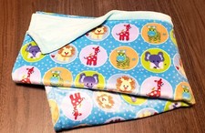 Handmade "Zoo Animals" 29x37in Boys 2 Sided Minky Fleece Baby Blanket-Gift Idea