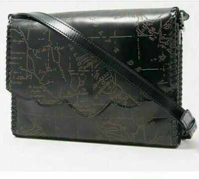 Patricia Nash Leather Sarola Crossbody Purse BLACK MAP PRINT