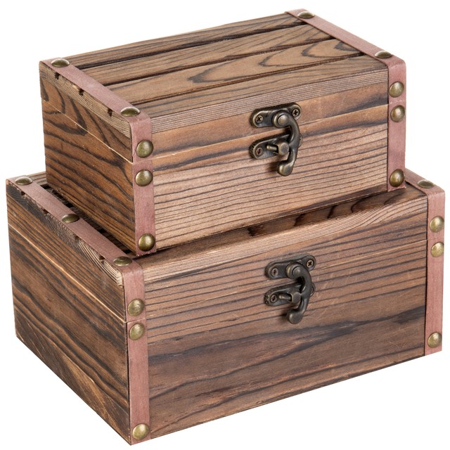 Set Of 2 Rustic Torched Wood Finish Decorative Nesting Bo Jewelry Storage