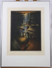 Abeneri Step Well? Nice Geometric Art Original Colored Etching Signed # Framed 