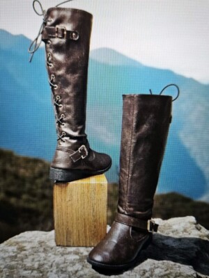 Wanted Women's Lady Luck Lace Up Back Knee High Riding Boot - Brown - Size 7 1/2