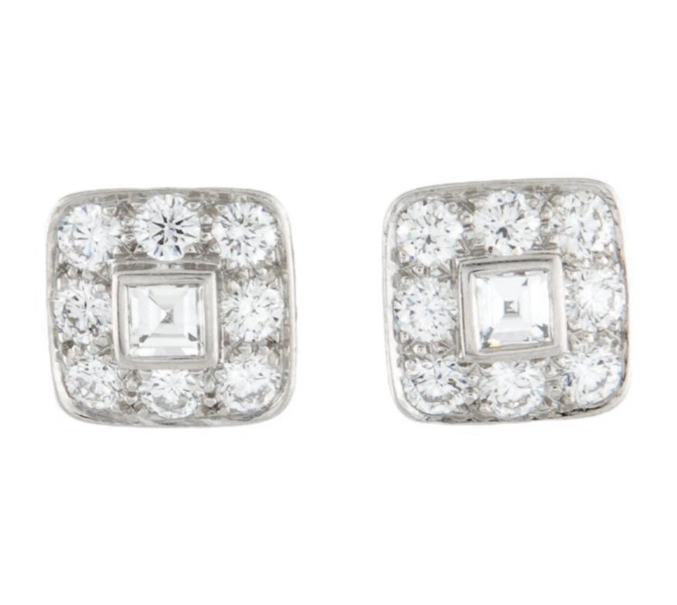 $12,600 PENDIENTES TIFFANY & CO. 1.32 ASSCHER DIAMANTES PLATINO TACHUELAS HALO CUADRADO Foto 2 de 3