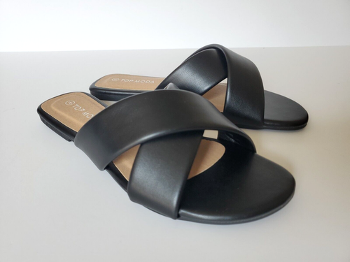 Fashion Nova Top Moda Black Flat Sandals Women's Size 8 | eBay
