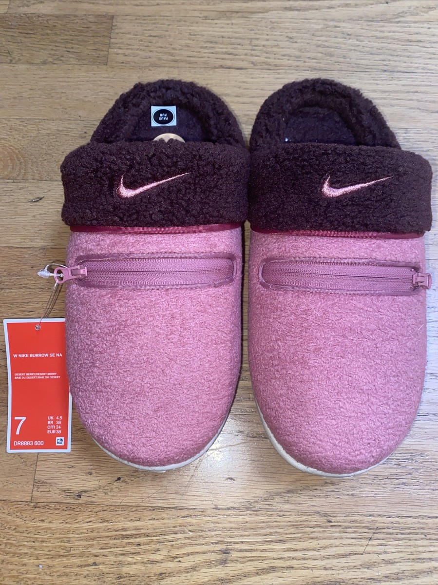 ★NIKE★(W)NIKE BURROW SE★BLACK PINK NEW NIKE BURROW SE NA Fuzzy Slippers SZ 7 Women's | eBay