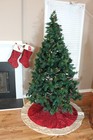 3-SET ELEGANT RED VELVET TREE SKIRT & 2 STOCKING SET Gold Sequins Stylish NEW