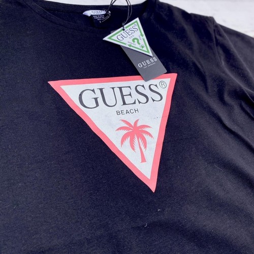 Guess Black Tshirt Women's Size Large Short Sleeved Cropped Tee Shirt Round Neck - Picture 4 of 4