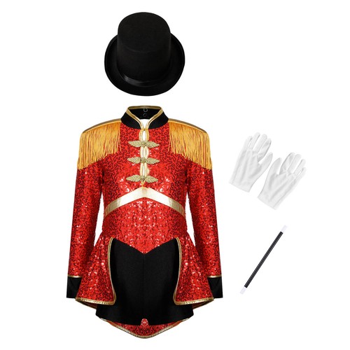 Girls Circus Ringmaster Costume Carnival Party Cosplay Bodysuit with Accessories - Picture 8 of 29