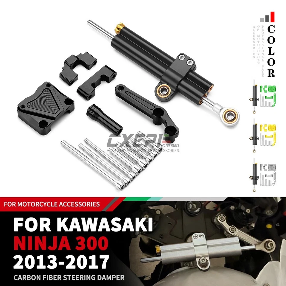 For Kawasaki Ninja 300 2013-2017 Motorcycle Short Double Tube Steering Damper Foto 3 de 4