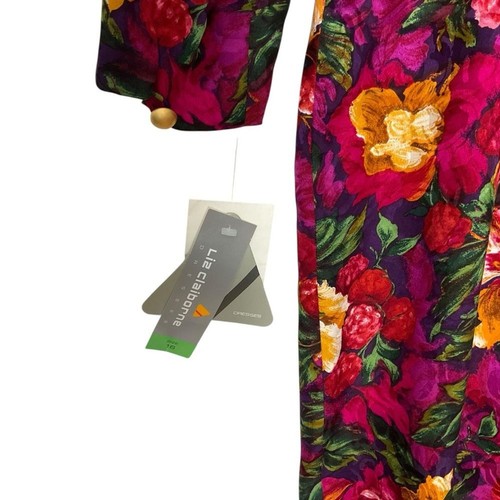 Liz Claiborne Gr. 16 100 % Seide Blumen Etuikleid Langarm eckiger Ausschnitt - Bild 4 von 5