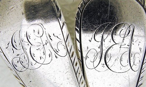 Set of 2 Early American Coin Silver Serving Spoon Marked J. Anthony 1762-1814 - Picture 8 of 12