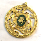 Vintage Large Chinese Medallion Pendant w/ Fire Opals Jade & Other Gems
