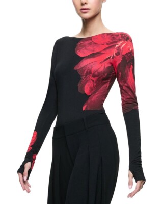 $295 New Alice + Olivia Floral Bodysuit In peony Petals Bright Rub. Size XL