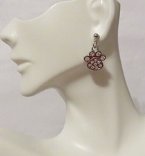 Animal Paw Silver With Crystal Accents Stainless Steel Stud Dangle Earrings