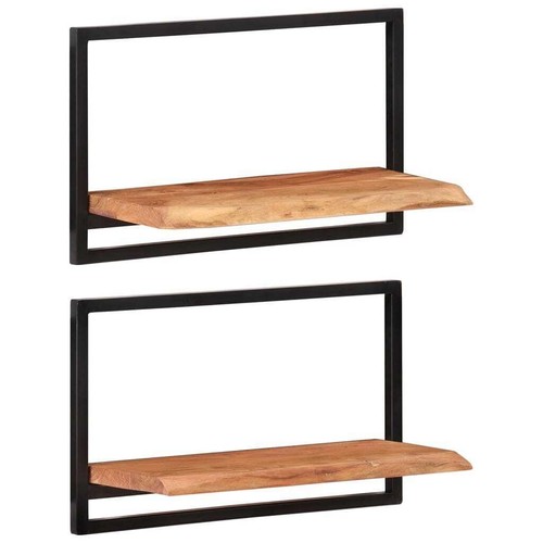 Wall Shelf Set of 2 Natural wood, Black Solid acacia wood, Steel - Picture 11 of 11