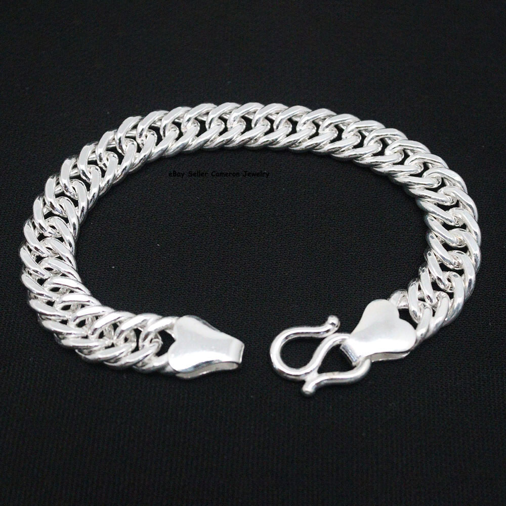 Pure S999 Fine Silver 999 Chain Men 11mm Solid Curb Link Bracelet