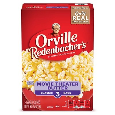 Orville Redenbacher s Microwave Popcorn, Movie Theater Butter Flavor, 3.3oz, 3ct