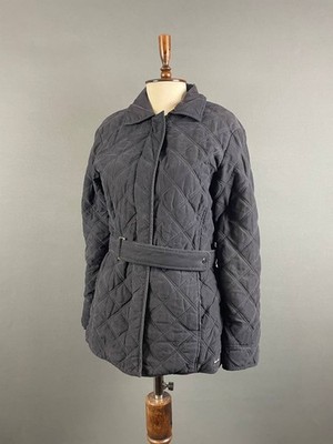 Saint James Womens Quilted Jacket Size 8 Black Polyester Long Sleeve Belted