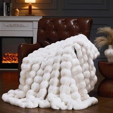 Faux Fur Throw Blanket for Couch, Fluffy Fuzzy Plush Bubble Blanket, Soft Warm C