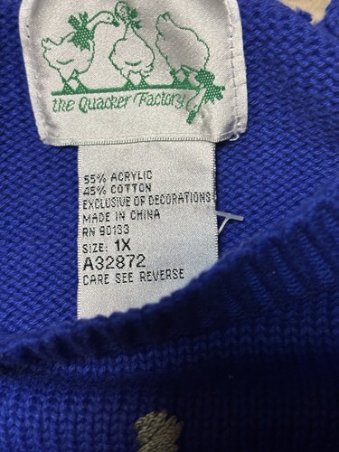 NWT Quacker Factory Sweater Women's 1X Blue With Flowers Bees Embroidered Back - Picture 6 of 7