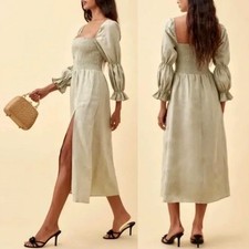 Reformation Hyland Linen Dress in Dried Herbs Size XL