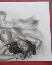 Original Gemälde, A3, oil dry brush, nude drawing, Akt, Erotik, dessin nu