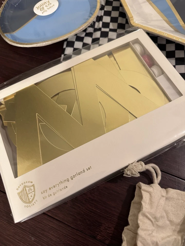 Jollity & Co Suministros de Fiesta Decoración Platos Servilletas Azul Dorado Graduación Bebé Foto 3 de 4