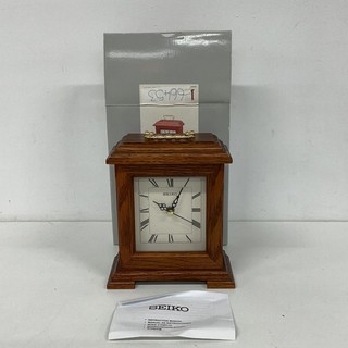 Seiko Solid Oak Mantel Clock Brass Handle Roman Numeral Boxed NP#905