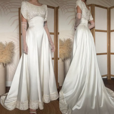 Vintage Wedding Dresses Victorian Embroidery Short Sleeves A Line Bridal Gowns