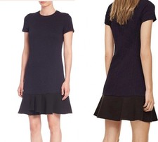 Tory Burch Navy/Black Quilted Jacquard Flounce Mini Dress Size XS/TP