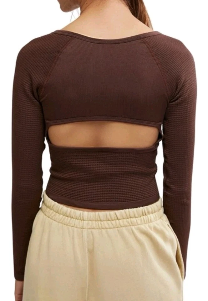 New Free People FP Movement Bail Out Henley Top Medium / Large Stretch Brown $68 - Image 3 of 4