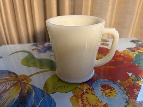Vintage Fire King Plain IVORY  Mug With D Handle And Ring around Bottom Edge