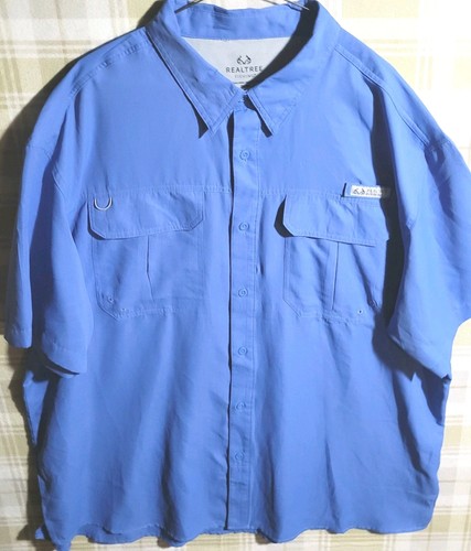REALTREE Logo SS blue FISHING Shirt Men's SZ 2XL * Button Down * Vented Back