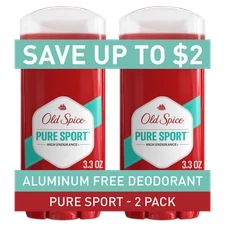 Old Spice Men's Aluminum Free Deodorant Pure Sport High Endurance 3.4 oz(2 Pack)