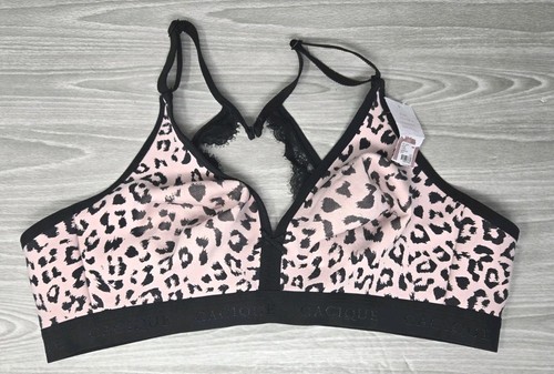 Cacique T-Shirt Bra 44 B Pink Black Unlined Full Coverage No Wire Cheetah Lace