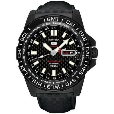 New Seiko 5 Sports SRP723K1 GMT Black Carbon Fiber Compass Limited Edition