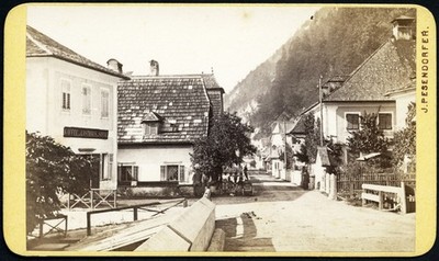 EBENSEE, street view w Gasthaus by PESENDORFER, antique CDV, 1870's
