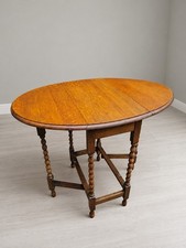 Antique Oak Drop Leaf Barley Twist Gate Leg Dining Table 1900s Occasional small