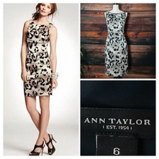 Ann Taylor Sheath Dress 6 Cotton Silk Blend Animal Print Lined Zip Back